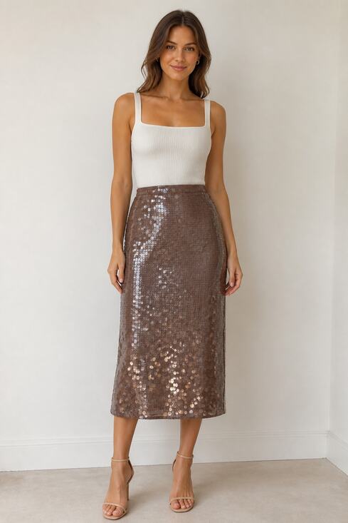 Madewell Dresses & Skirts - Madewell Sequin Midi Skirt Size 00 Brown Shimmer